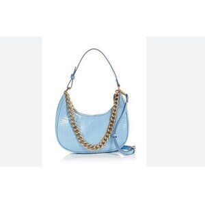 AQUA embossed faux-leather chain women's shoulder crossbody bag -BLUE